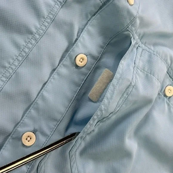 Simms Fishing Products Light Blue Short Sleeve Button Up Shirt Men Large Outdoor - Picture 5 of 15